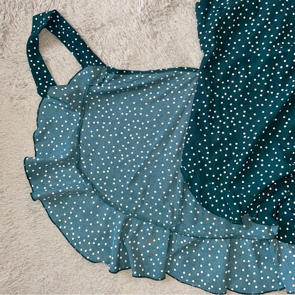 Princess Polly Caesura Mini Dress Women's Size 2 Teal Ruffle Hem Polka Dots - Picture 8 of 12